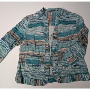 Chico's Blazer Cardigan Jacket Women Size S 1 Linen Blend Lightweight Blue Green